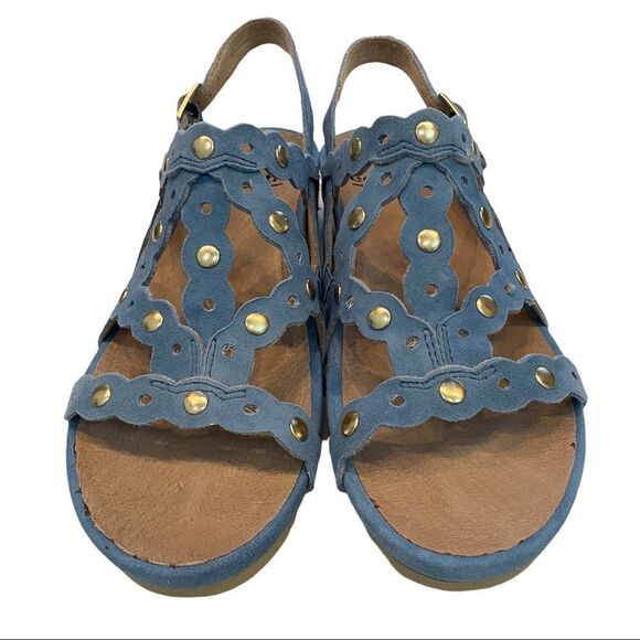 NEW Earth Ficus Leo Women's Sky Blue Suede Wedge Sandals 7 - Picture 3 of 5